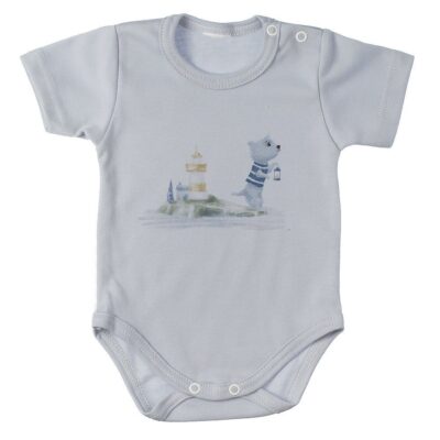 MBaby Bavlnené body s krátkym rukávom, Maják, sivé. veľ. 80