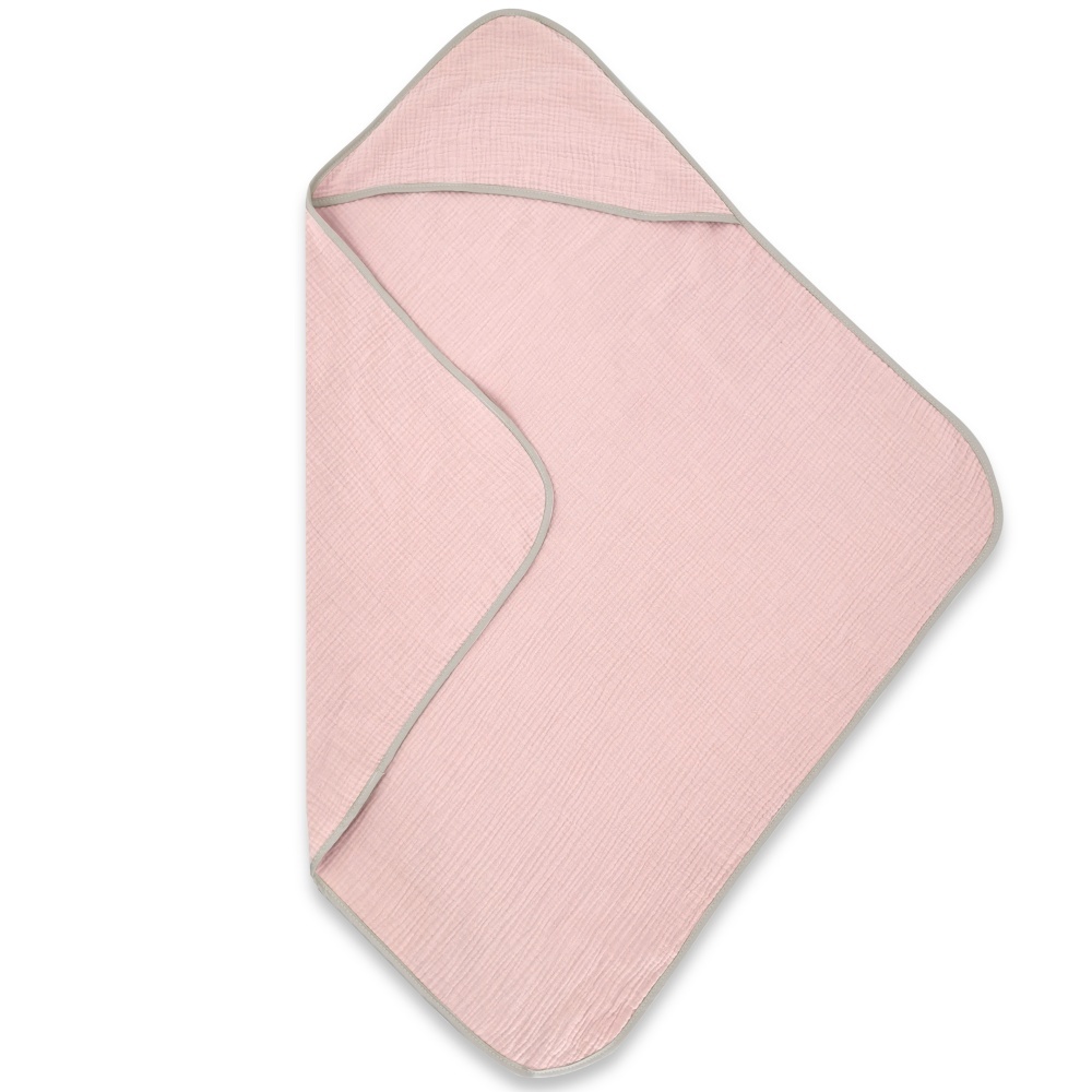 Mušelínová osuška s kapucňou NATURE, 80x80 cm, pudrově růžová