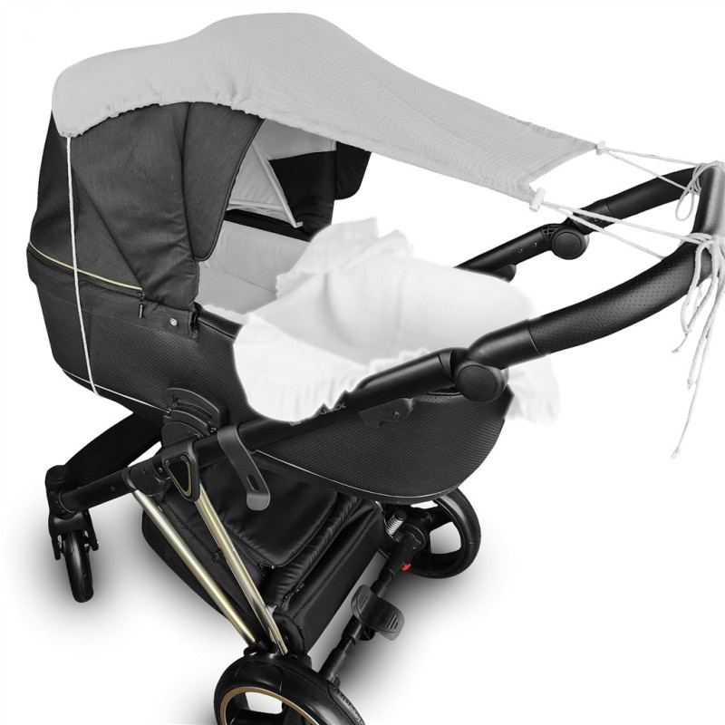 Mušelínová slnečná strieška na kočík NATURE - šedá