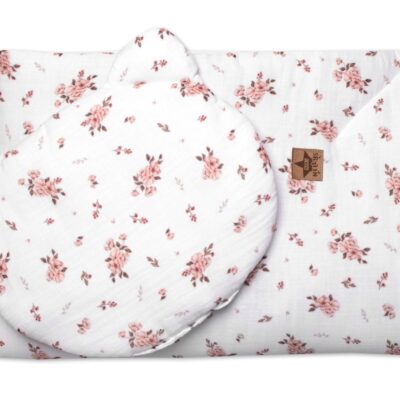 Mušelinová súpravaTeddy Little Flowers  30x35cm, 70x100cm, 2D, Baby Nellys, biela