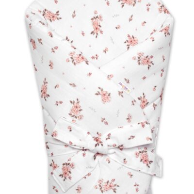 Mušelínová zavinovačka s výstužou na zaväzovanie Little Flowers, Baby Nellys 75x75cm,biela