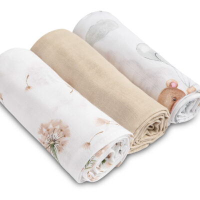 Mušelínové mäkké plienky LUX, 3ks, Bear, biela/béžová