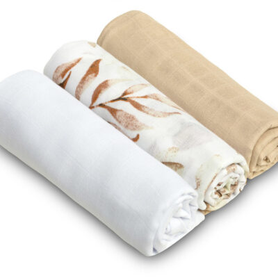 Mušelínové mäkké plienky LUX, 3ks, Kvety, biela/béžová/so vzorom