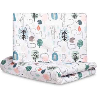 Mušelínové obliečky do postieľky 135x100, Ježko Toník, zelené