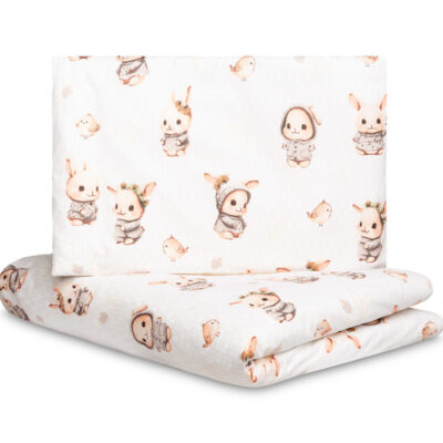 Mušelínové obliečky do postieľky 135x100, Králičci, béžové