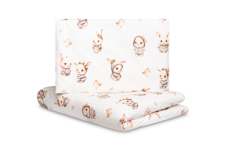 Mušelínové obliečky do postieľky 135x100, Králičci, béžové