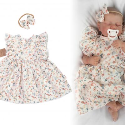 Mušelínové šatôčky + čelenka 2-dielna sada Lúčne kvietky, Baby Nellys, smotanové, veľ. 104