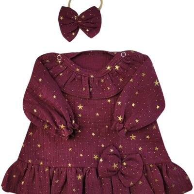 Mušelínové šatôčky s hviezdičkami + čelenka Z&Z, bordo, veľ. 68