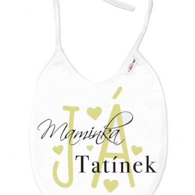 Nepremokavý podbradník, 24 x 27 cm - Maminka, Tatínek, JÁ, Baby Nellys  - biely