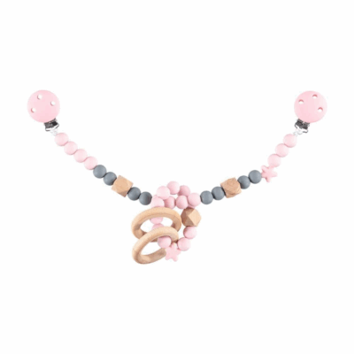 Nibbling: Silikónová retiazka s hryzátkom (ružová/sivá)