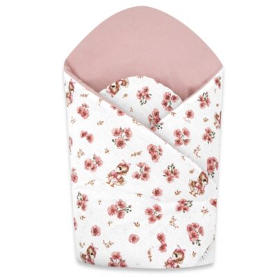 Novorodenecká zavinovačka, bavlna, Kačički - biela, púdrovo ružová