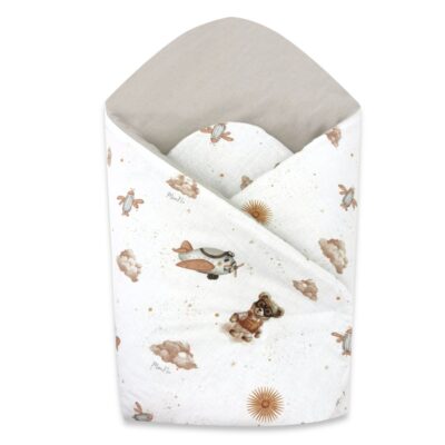 Novorodenecká zavinovačka, bavlna, Méďa pilot - biela, béžová