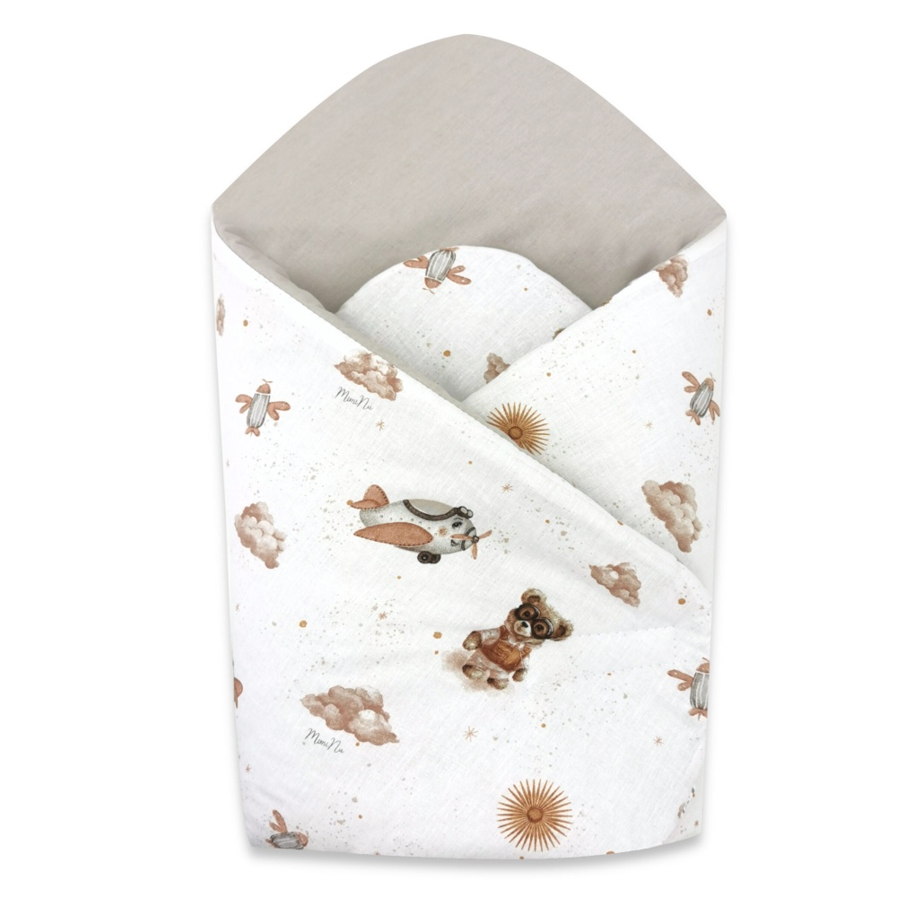 Novorodenecká zavinovačka, bavlna, Méďa pilot - biela, béžová