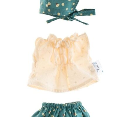 Oblečky pre bábiky, tunika, kraťasky, šatka, Alimi, zelená/smotanová