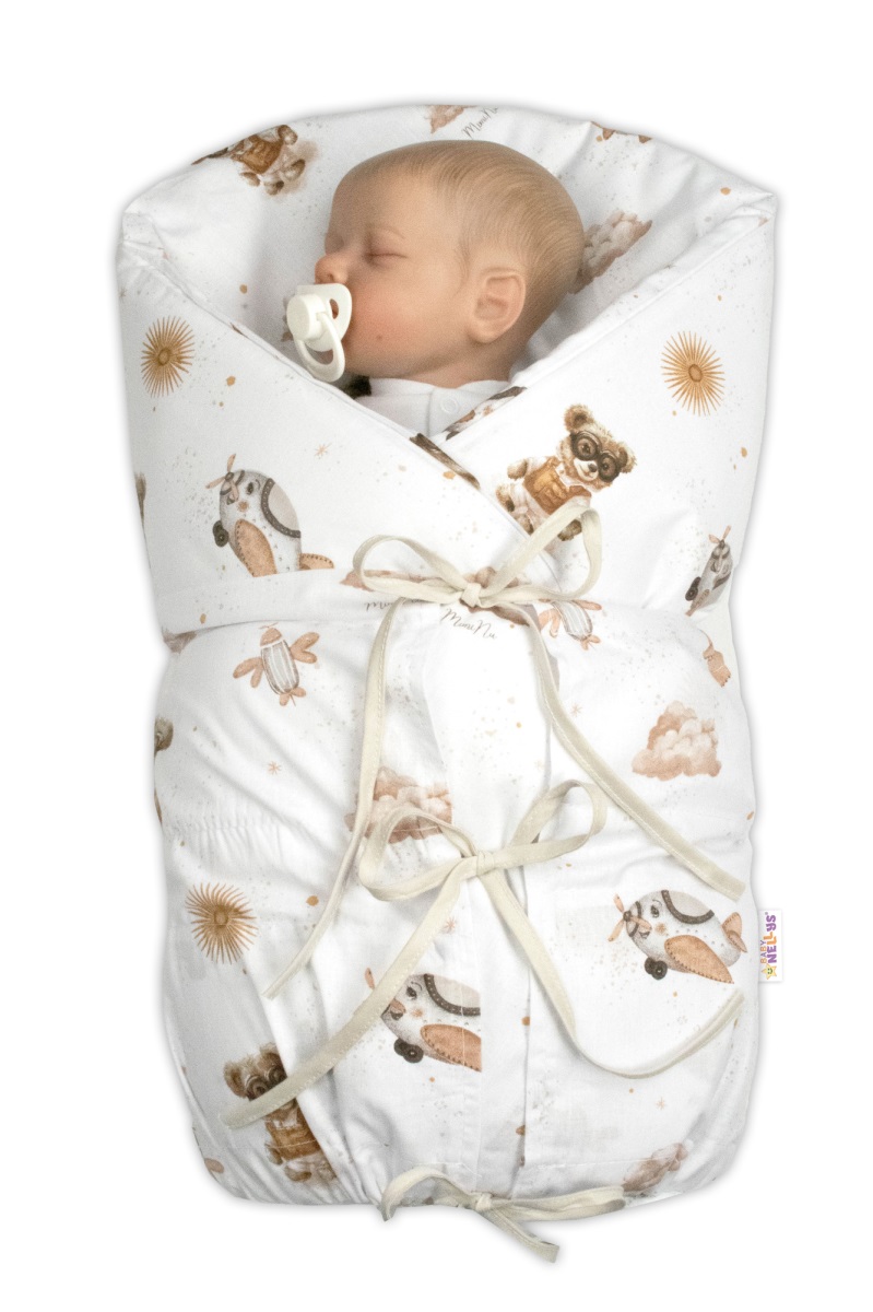 Obliečka, poťah bavlna na retro zavinovačku LALLY, Meďa pilot - biela, béžový