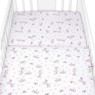 Obliečky do postieľky, 2D sada bavlna - Levanduľa, Baby Nellys, biela/fialová, 135x100 cm