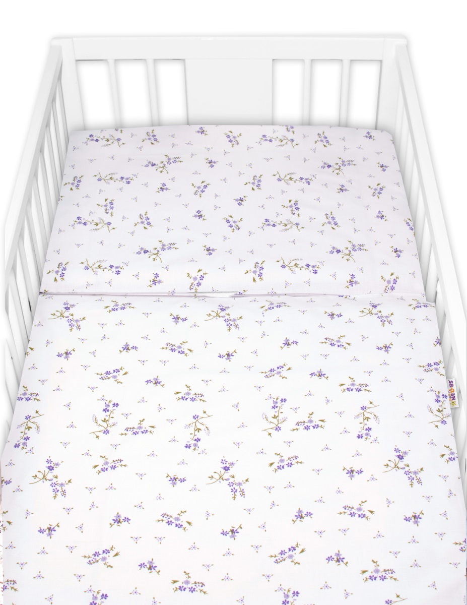 Obliečky do postieľky, 2D sada bavlna - Levanduľa, Baby Nellys, biela/fialová