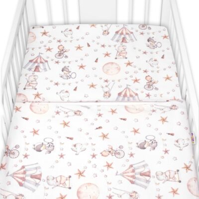 Obliečky do postieľky, 2D sada flanel - Cirkus, Baby Nellys, béžové