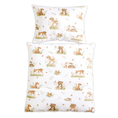 Obliečky do postieľky, 2D sada - Roztomilé zvieratká, biela/hnedá, 135x100 cm