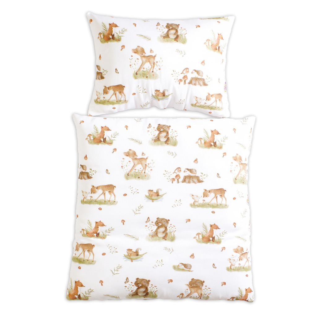 Obliečky do postieľky, 2D sada - Roztomilé zvieratká, biela/hnedá