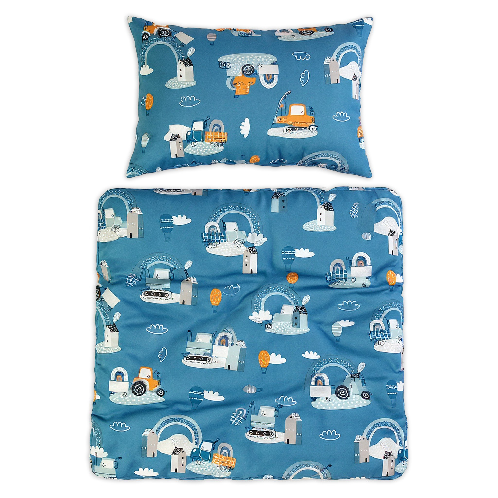 Obliečky do postieľky, 2D súprava - Malý staviteľ, modrá, 135x100