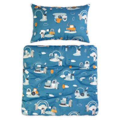 Obliečky do postieľky, 2D súprava - Malý staviteľ, modrá