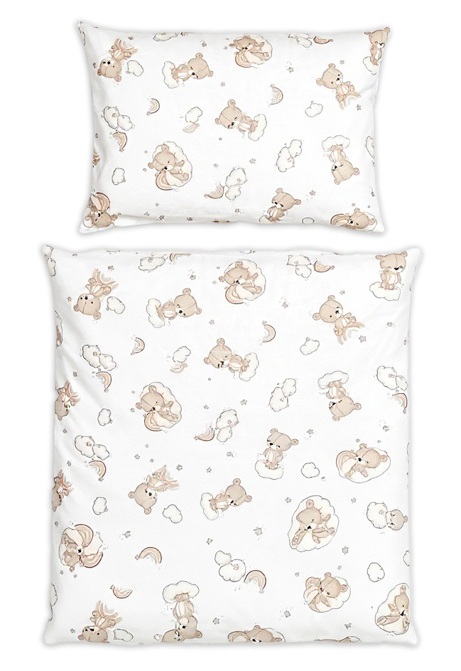 Obliečky do postieľky, bavlna, 2D,, Malý Macko - biela s potlačou, 135x100cm