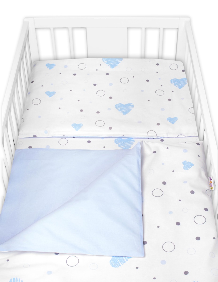 Obliečky do postieľky, bavlna 2D sada Baby Nellys, I love Boy, modrá/biela