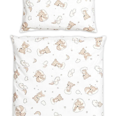 Obliečky do postieľky, bavlna, 2D sada, Malý Macko - biela s potlačou