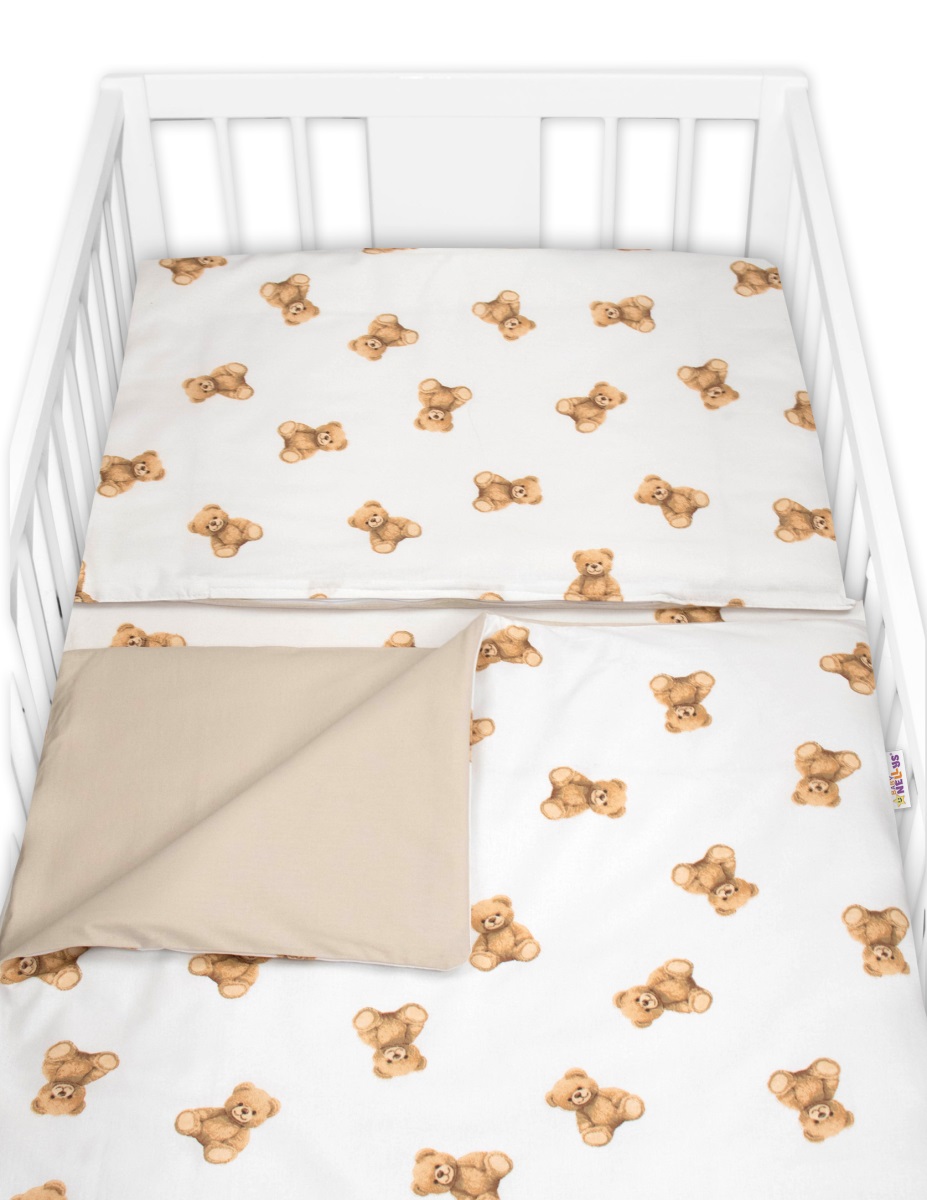 Obliečky do postieľky, bavlna, 2D sada, Míša - biela s potlačou