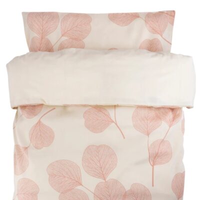Obliečky do postieľky, kočíka 2D sada bavlna - Leafs, Lullaby Planet, ecru/ružová