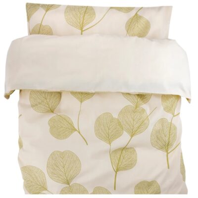 Obliečky do postieľky, kočíka 2D sada bavlna - Leafs, Lullaby Planet, ecru/zelená