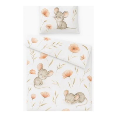 Obliečky do postieľky s výplňou + vrecúško, bavlna, Myška, 135x100cm/40x60cm