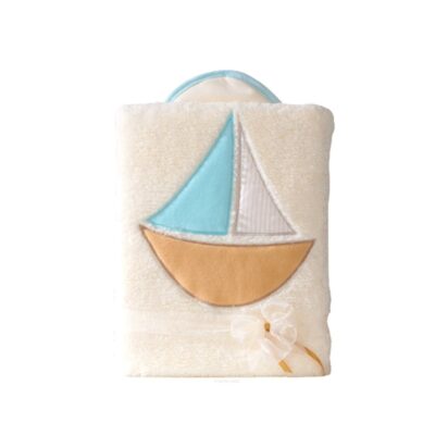 Obojstranná chlpáčková dečka s vyšívkou 75 x 90 cm, Lodička, béžová