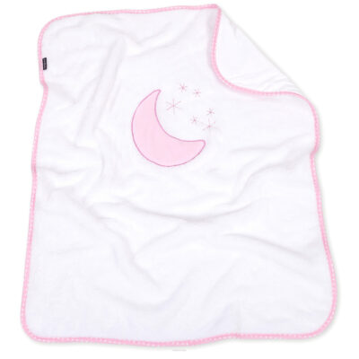 Obojstranná chlpáčková dečka s vyšívkou 75 x 90 cm, Mesiac biela/růžová