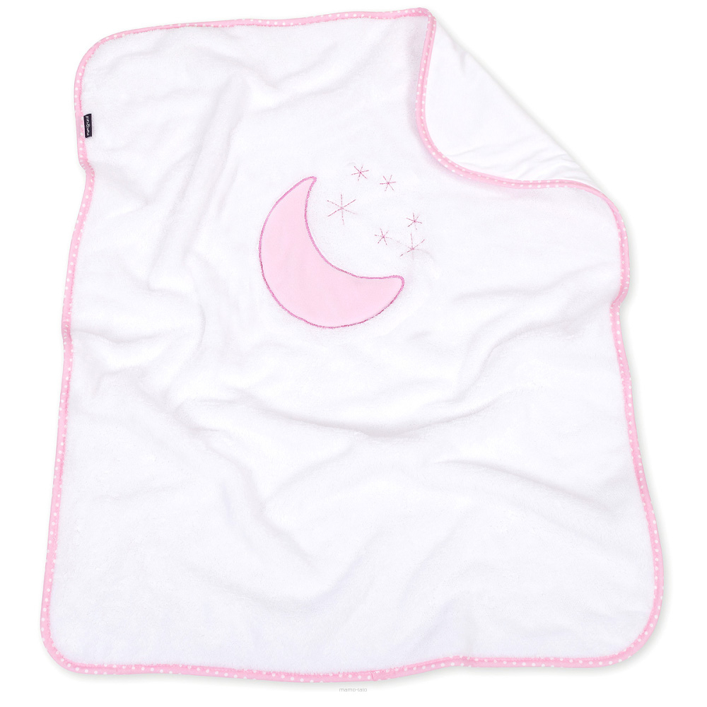 Obojstranná chlpáčková dečka s vyšívkou 75 x 90 cm, Mesiac biela/růžová
