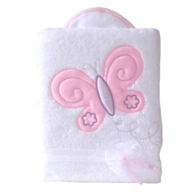 Obojstranná chlpáčková dečka s vyšívkou 75 x 90 cm, Motýlik, biela/ružová
