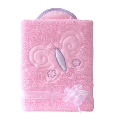 Obojstranná chlpáčková dečka s vyšívkou 75 x 90 cm, Motýlik, ružová