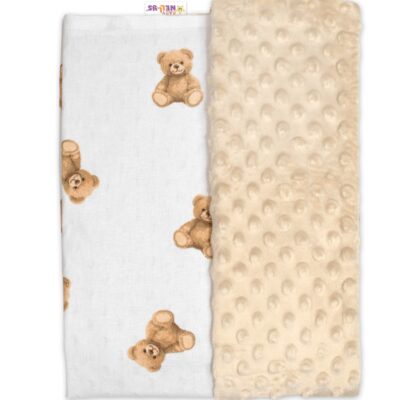 Obojstranná deka, Bavlna/Minky 100 x 75 cm, Míša - bílá s potlačou