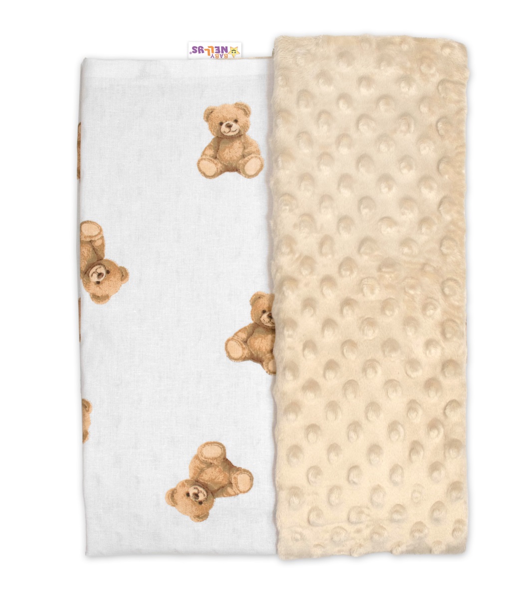 Obojstranná deka, Bavlna/Minky 100 x 75 cm, Míša - bílá s potlačou