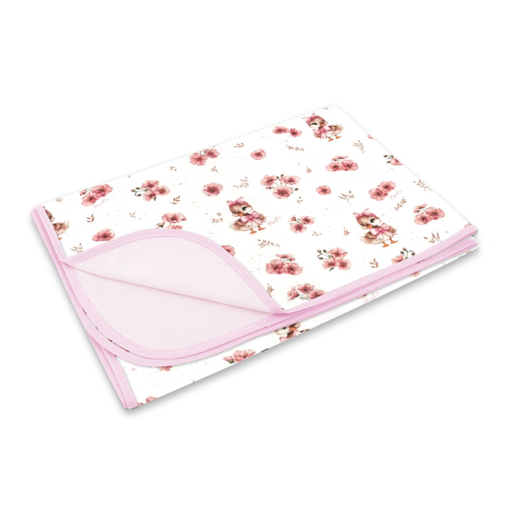 Obojstranná letná deka, bavlna + jersey 100x75cm, Kačičky - biela, púdrovo ružová