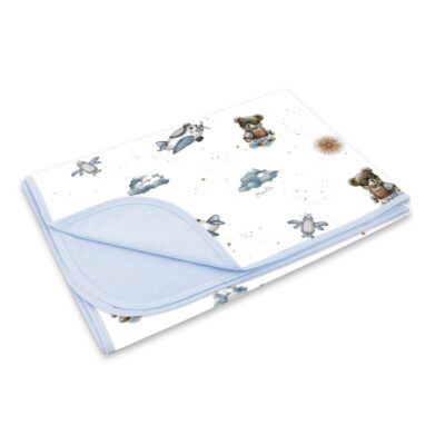 Obojstranná letná deka, bavlna + jersey 100x75cm, Méďa pilot - biela, modrá