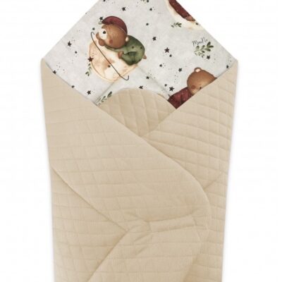 Obojstranná zavinovačka bavlna/VELVET, Teddy and Moon - béžová