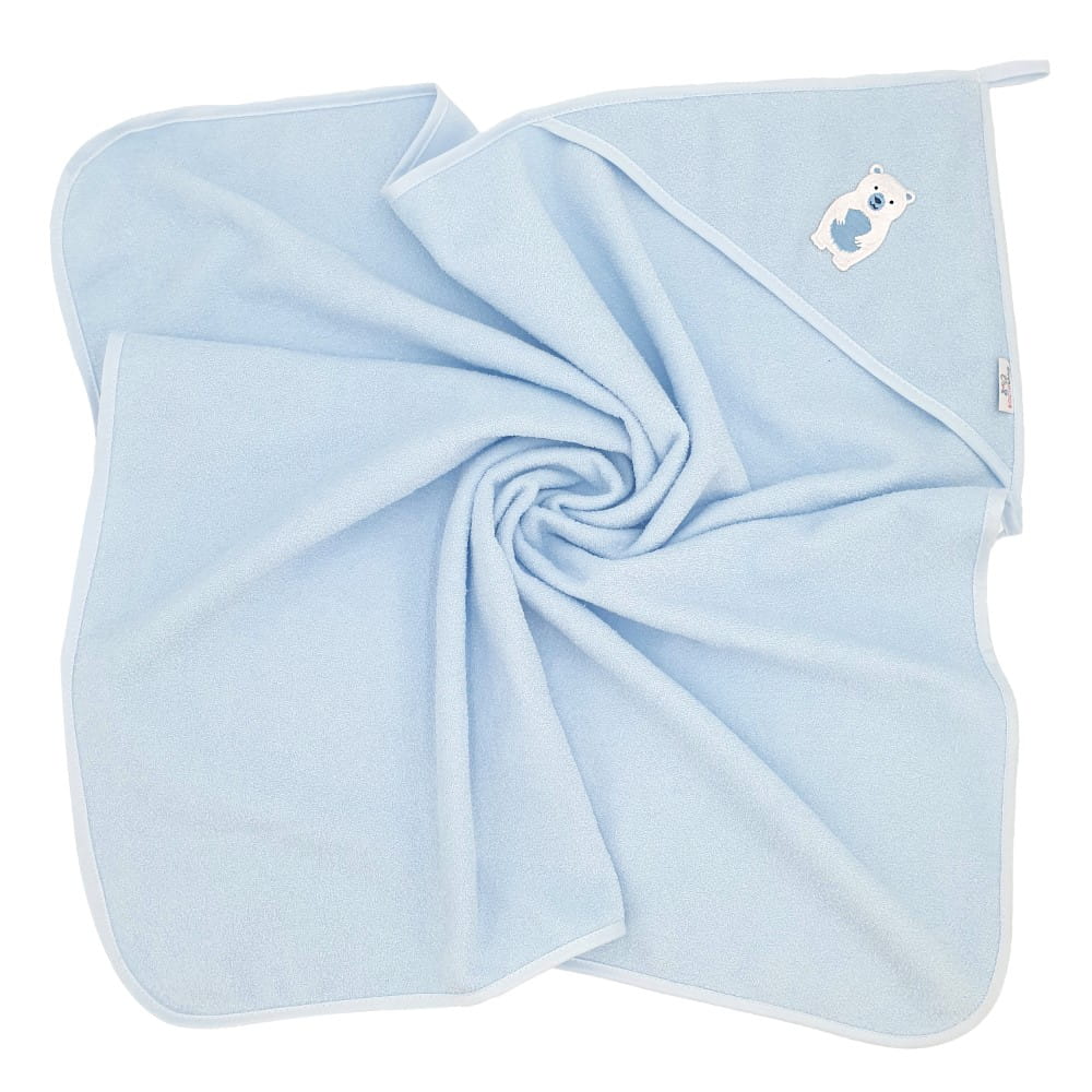 Osuška s kapucňou a uškami Medvedík, 100x100 cm - modrý