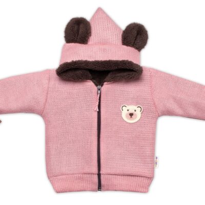 Oteplená pletená bundička Teddy Bear, Baby Nellys, dvojvrstvová, ružová