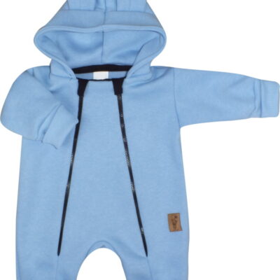 Oteplený detský overálek so šľapkami a kapucňou, Kazum, modrý