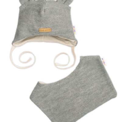 Pletená čiapka s bavlnenou podšívkou a šatkou 2v1, Teddy Hand made - šedá, 68/74