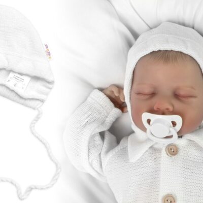 Pletená čiapočka na zaväzovanie bonetka Boy, Hand Made Baby Nellys, biela, veľ. 68/74