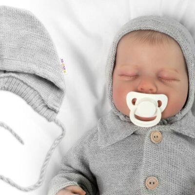 Pletená čiapočka na zaväzovanie bonetka Boy, Hand Made Baby Nellys, sivá