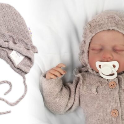 Pletená čiapočka na zaväzovanie bonetka Girl, Hand Made Baby Nellys, bežová